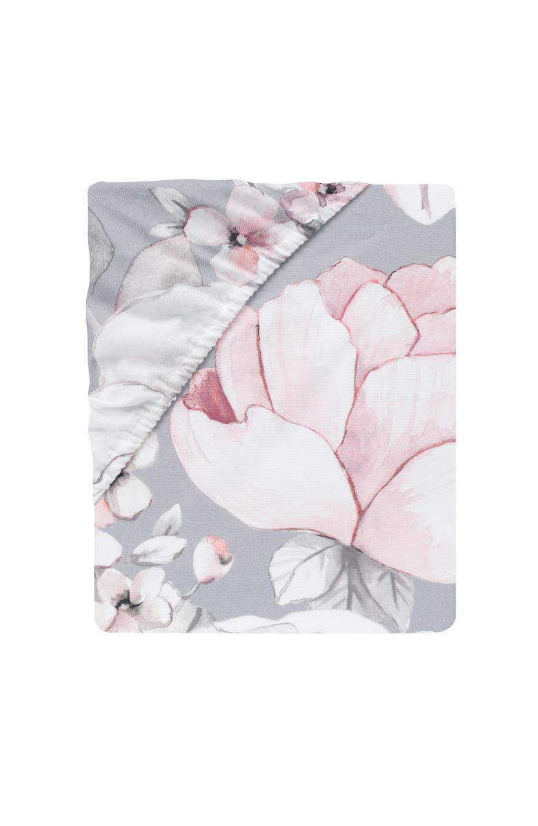 Lambs & Ivy Signature Botanical Baby Watercolor Floral Cotton Crib Sheet, Alternate, color, Gray