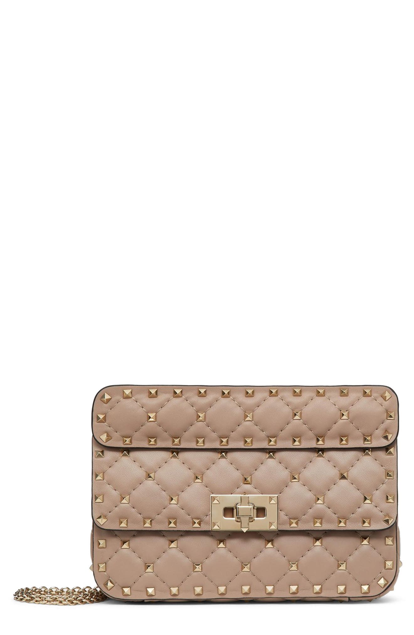 Valentino Garavani Small Rockstud Leather Shoulder Bag, Main, color, Poudre