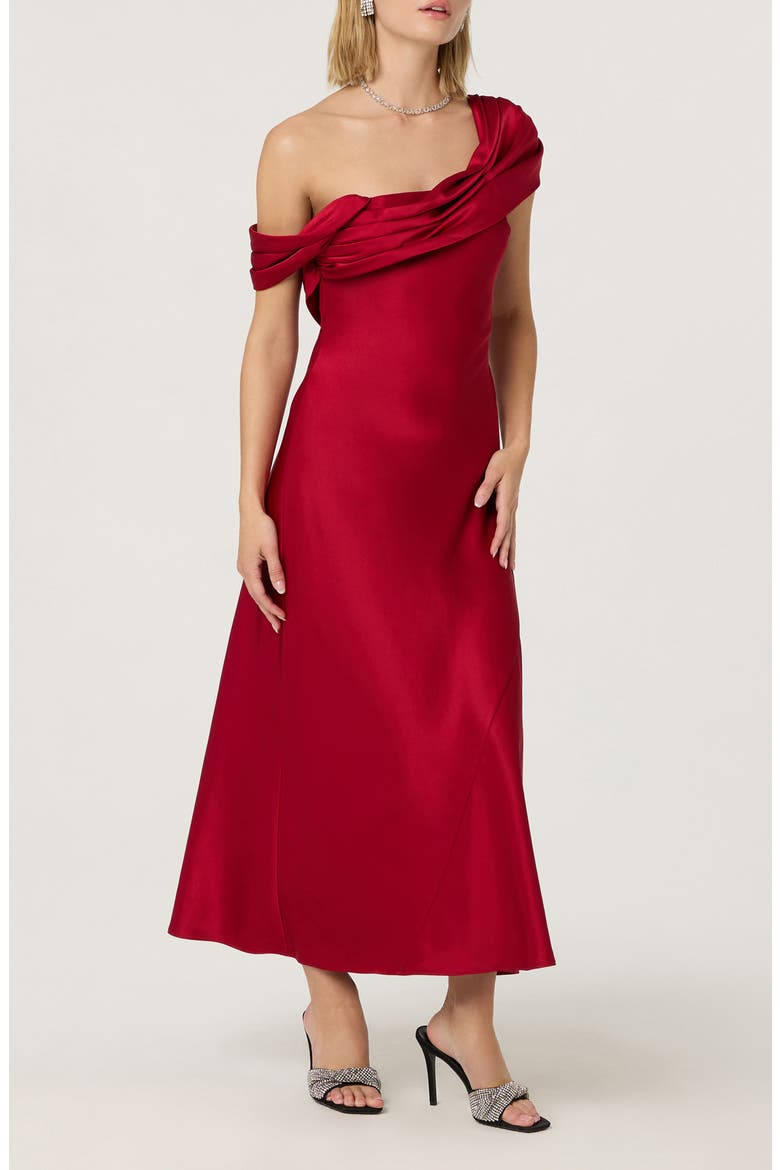 Alyssa Off the Shoulder Satin Gown, Alternate, color, DEEP RED