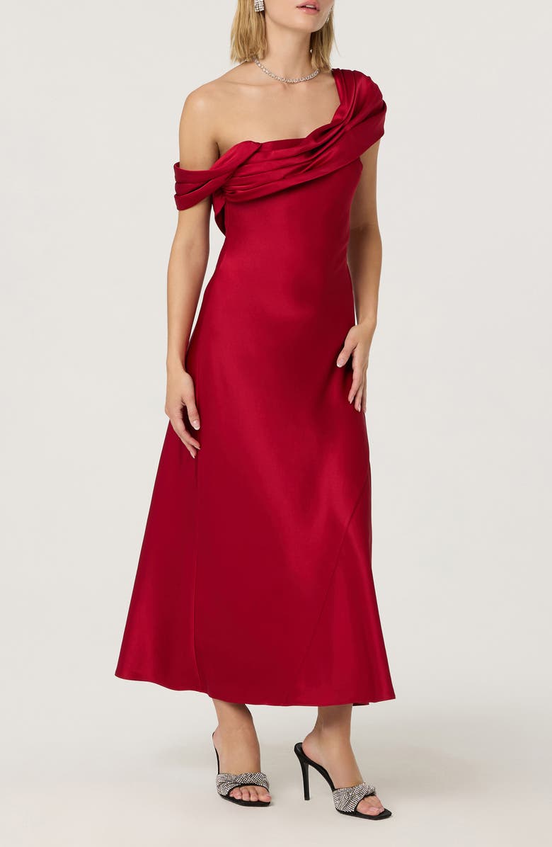 ASTR the Label Alyssa Off the Shoulder Satin Gown, Alternate, color, Deep Red