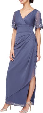 Alex Evenings Imitation Pearl & Rhinestone Embellished Empire Waist Gown