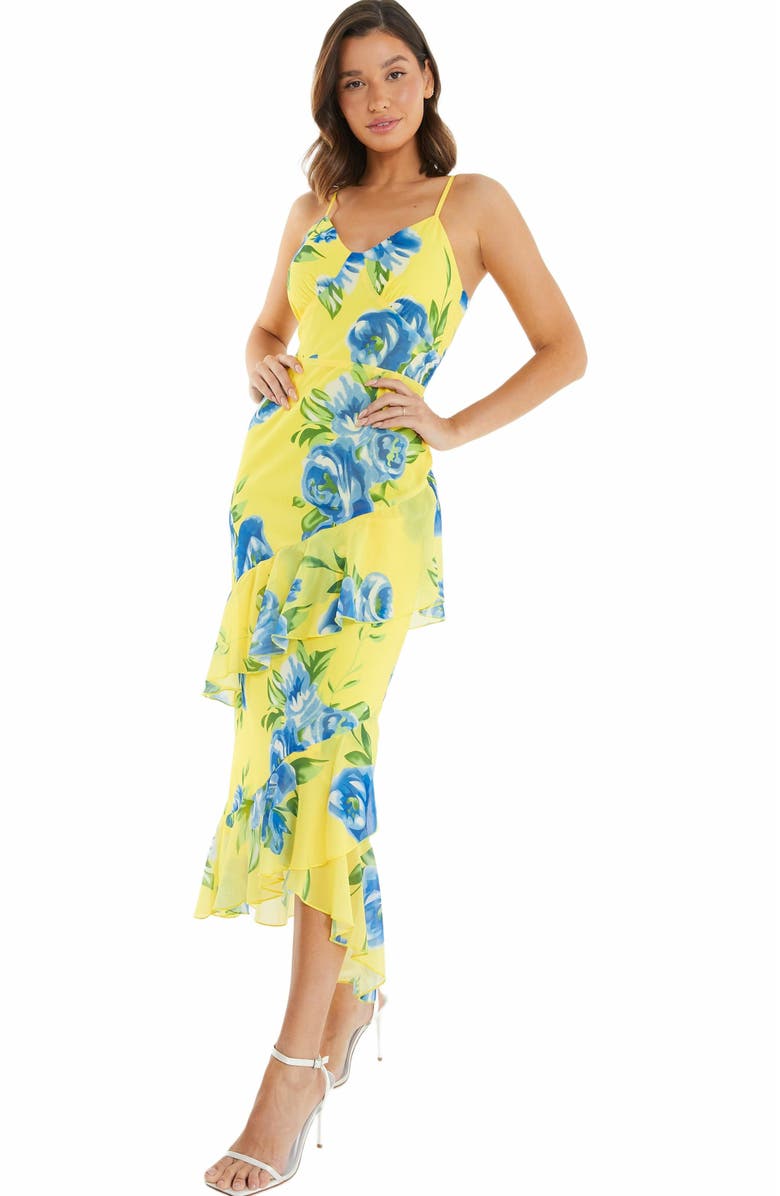 QUIZ Floral Chiffon Frill Detail Maxi Dress, Alternate, color, 