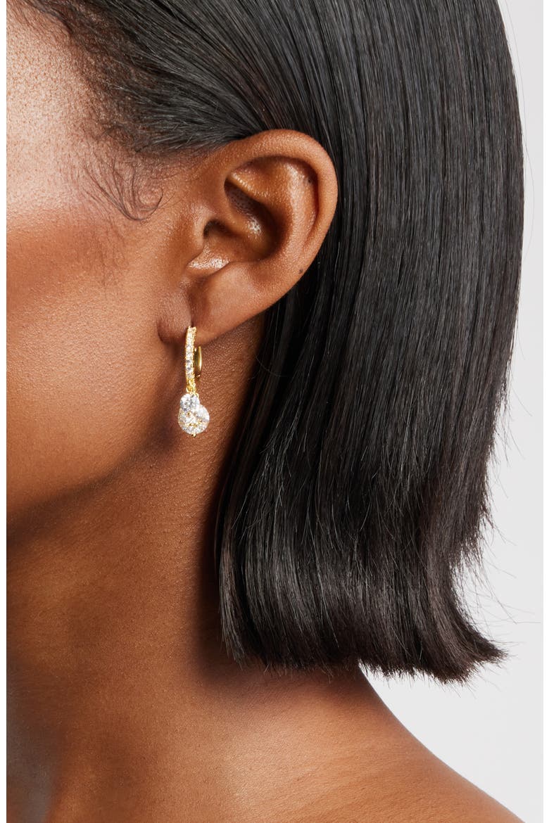 Cascading Cubic Zirconia Huggie Hoop Earrings, Alternate, color, CLEAR- GOLD