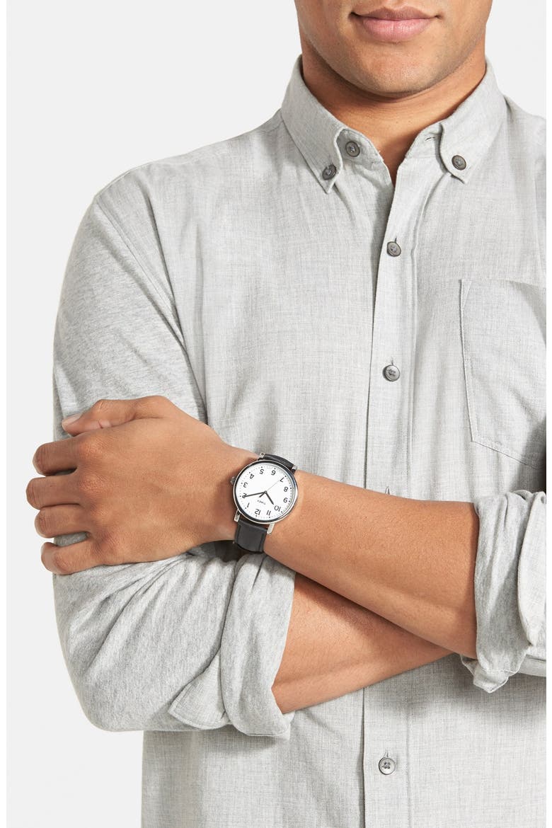 'Easy Reader' Leather Strap Watch, 42mm, Alternate, color, WHITE/ BLACK