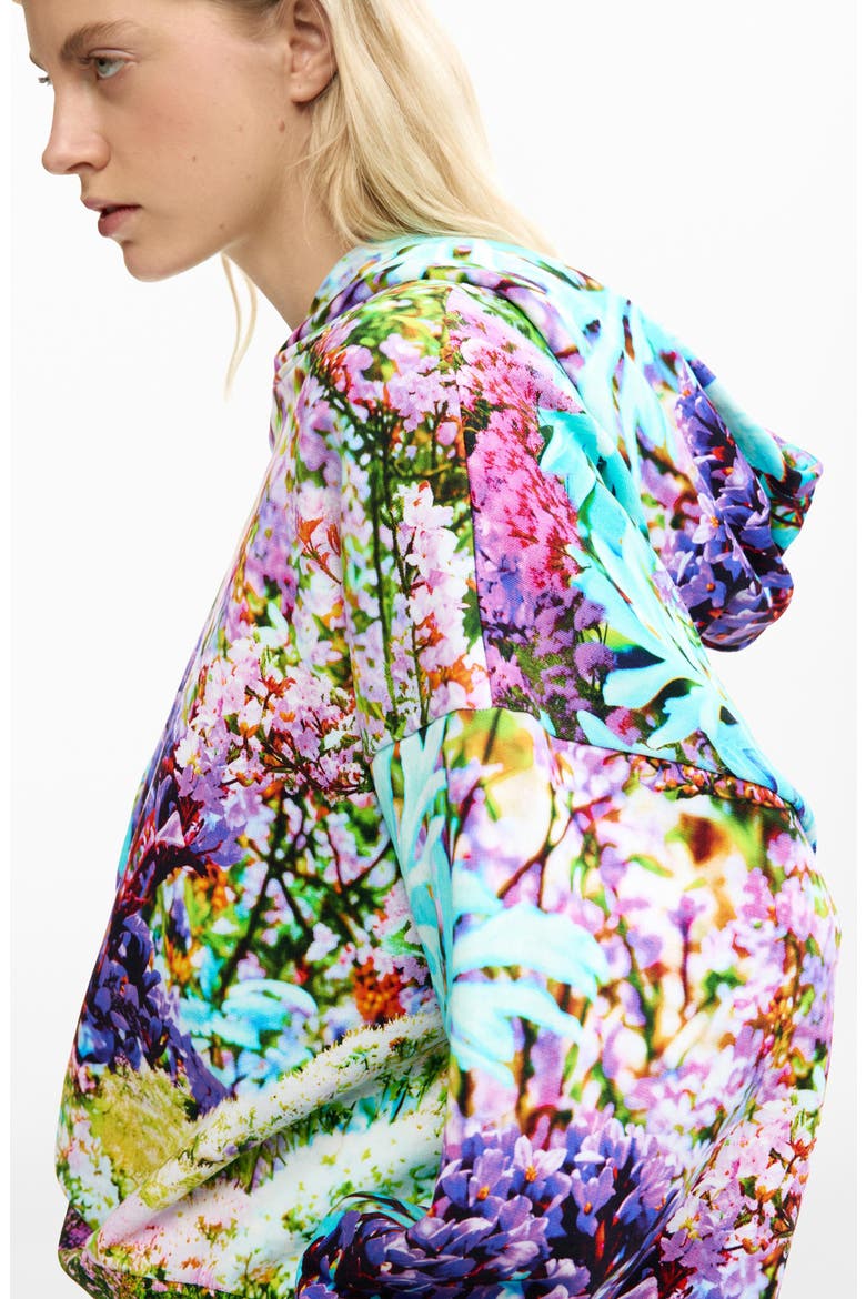 Printed Oversize Cotton Hoodie, Alternate, color, AQUA/ GREEN/ BLACK MULTI