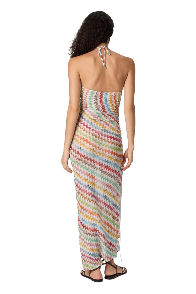 Long Cover-up In Lamé Viscose With Micro Zigzag Pattern, Alternate, color, White & Multicoloured