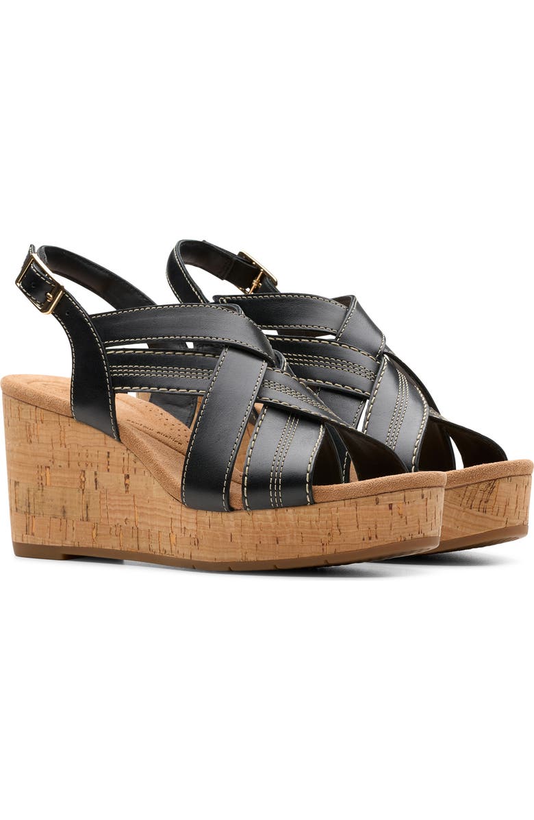 Clarks<sup>®</sup> Savina Slingback Wedge Sandal, Alternate, color, Black/ Black