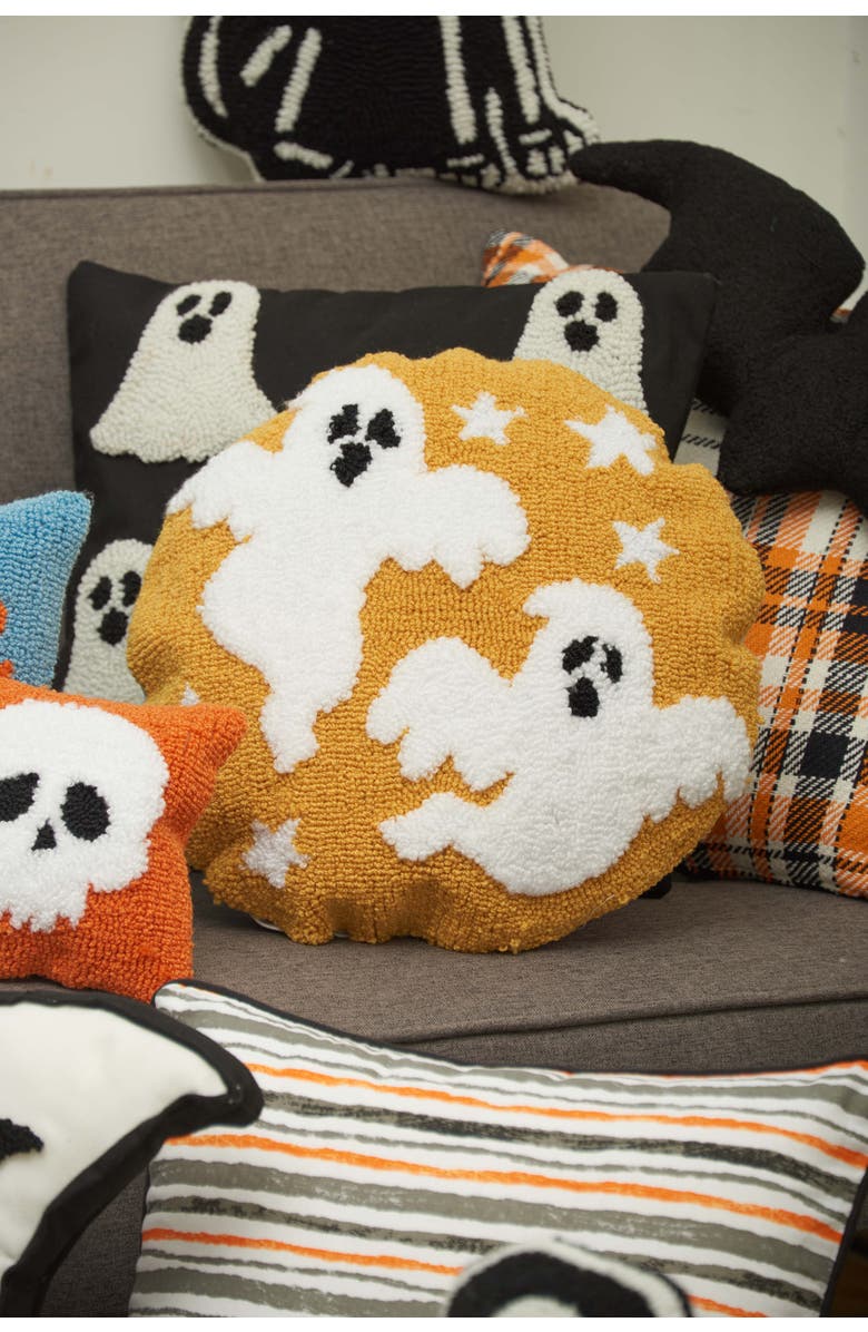 C&F Home Ghost Duo Hooked Halloween Round Accent Throw Pillow 16" x 16", Alternate, color, Yellow