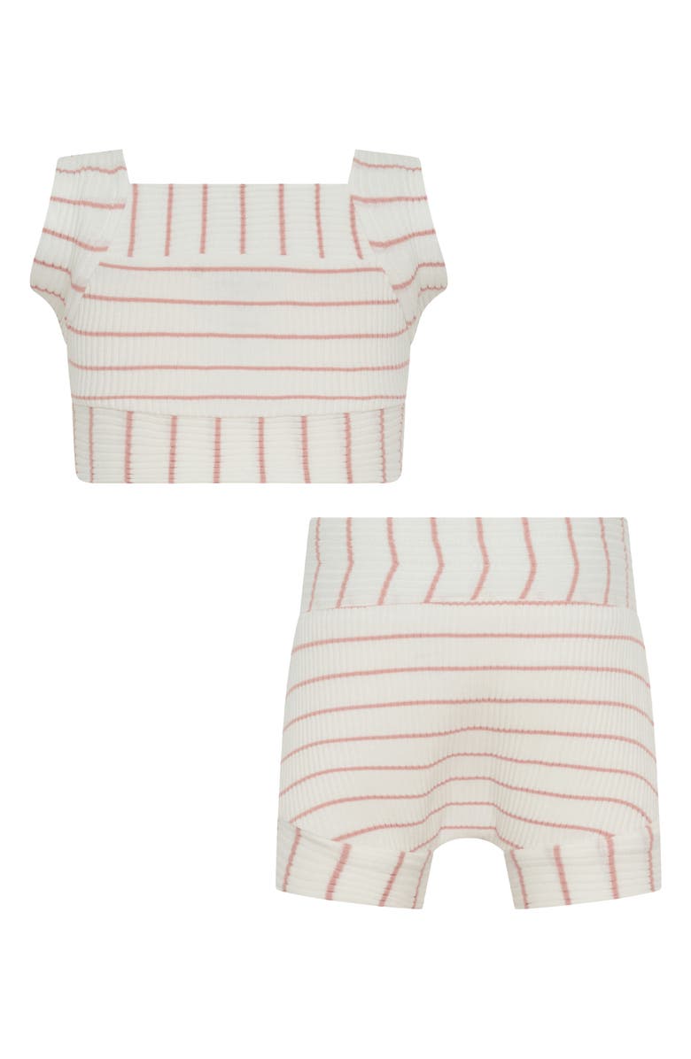 TINY TRIBE Stripe Rib Tank & Shorts Set, Alternate, color, Pink