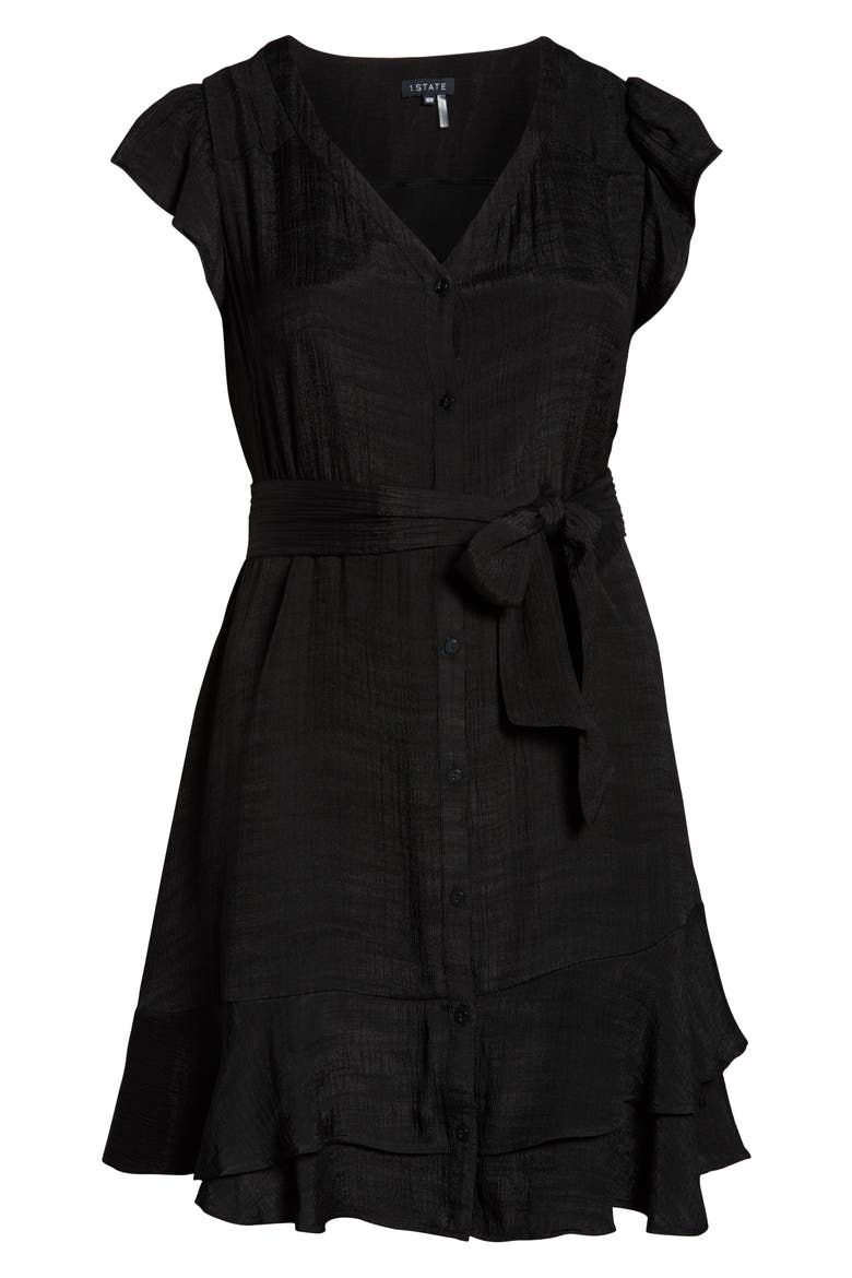 Asymmetrical Ruffle Fit & Flare Dress, Alternate, color, RICH BLACK