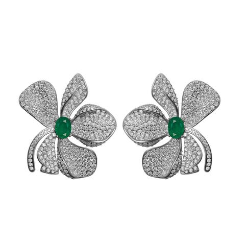 Fleur pave emerald flower earrings