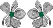 Gemma Azzurro Fleur pave emerald flower earrings