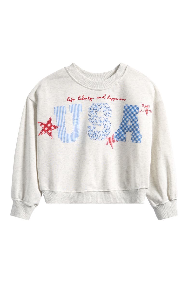 Kids' USA French Terry Patchwork Sweatshirt, Main, color, LIGHT GRAY