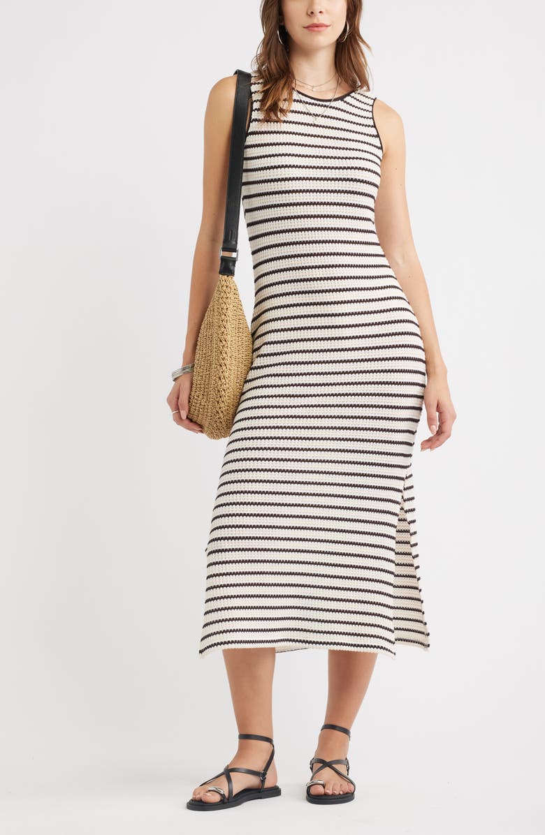 Treasure & Bond Stripe Knit Midi Tank Dress, Alternate, color, Ivory- Brown Stripe