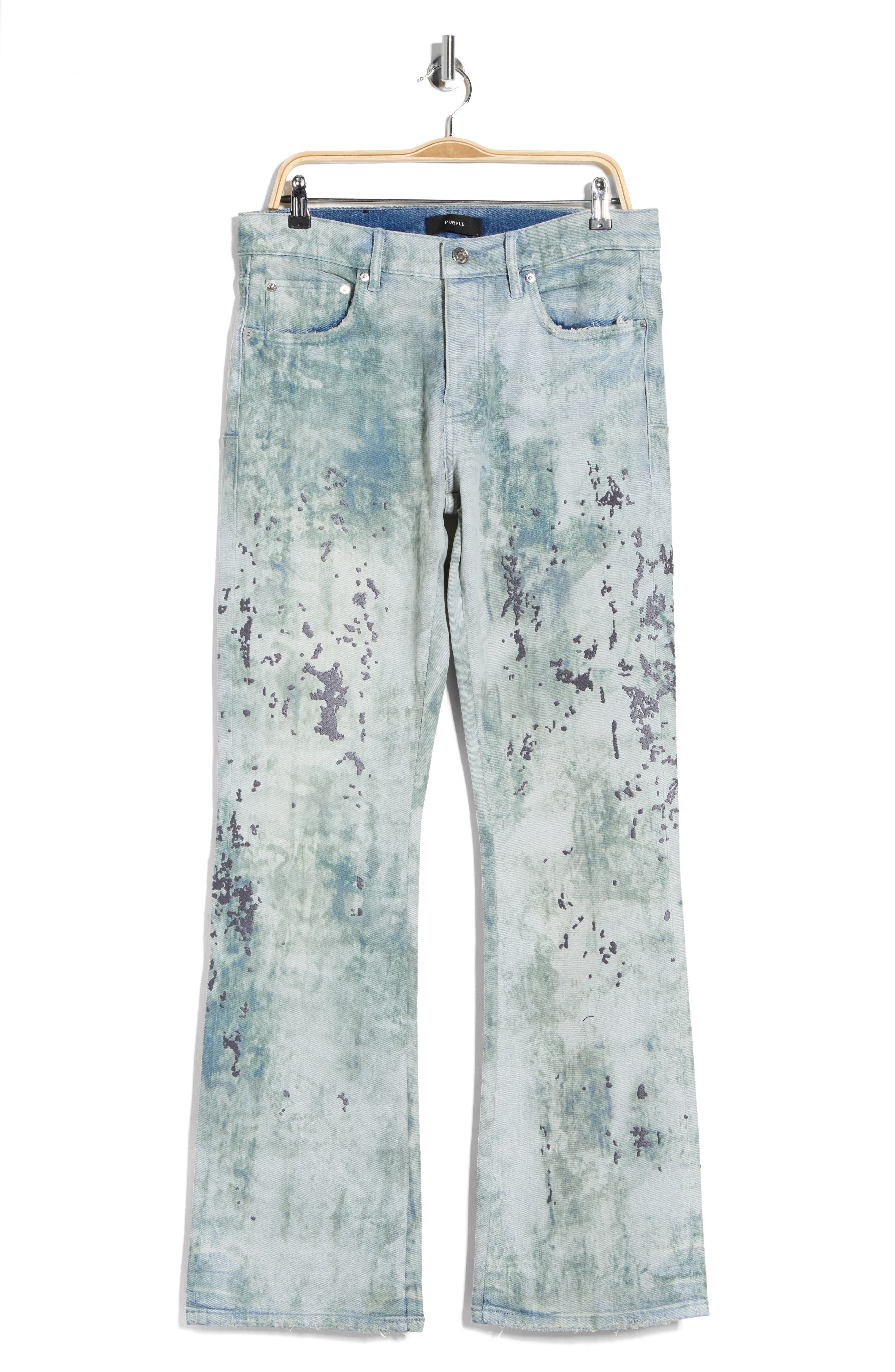 PURPLE BRAND Worn Camouflage Embroidered Flare Leg Jeans