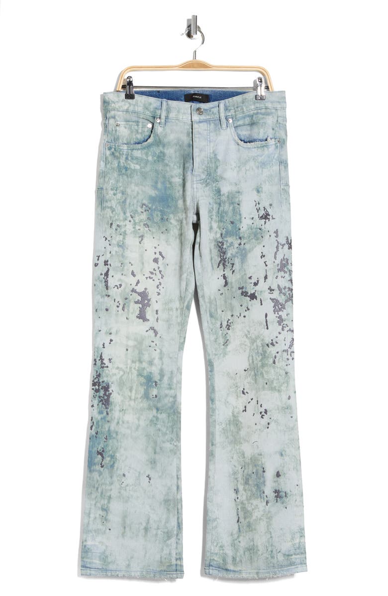 PURPLE BRAND Worn Camouflage Embroidered Flare Leg Jeans, Main, color, Light Indigo