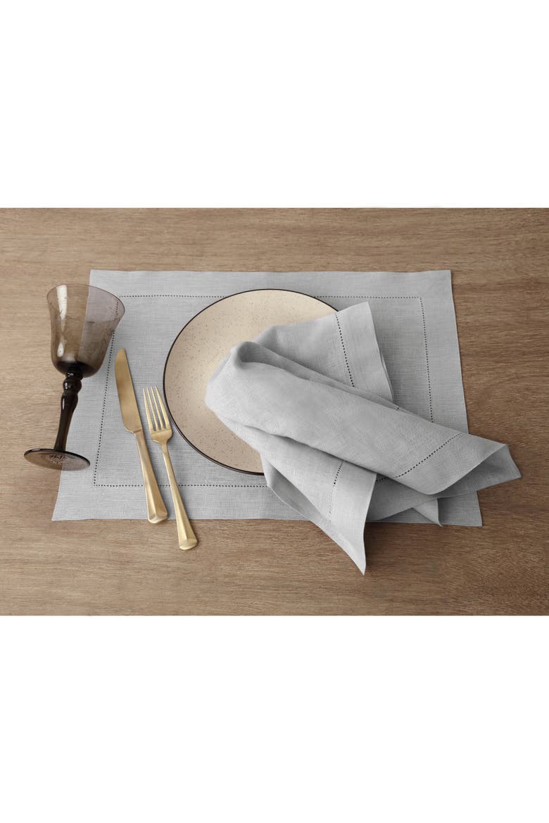Linen Placemats Set of 4, 14 x 19" - Classic Hemstitch, Alternate, color, Soft Grey