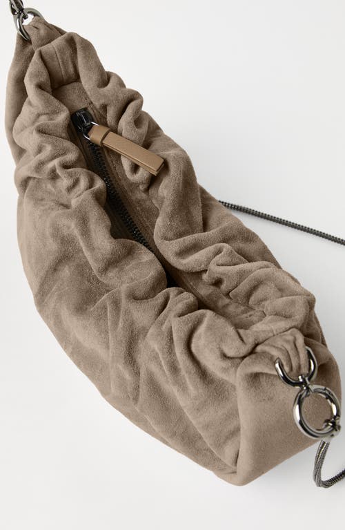 Brunello Cucinelli Suede Brioche Hobo Bag In Sage