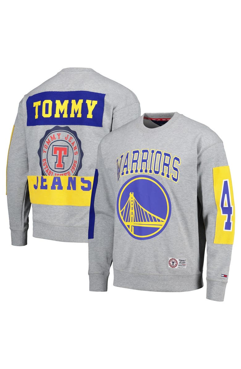 TOMMY JEANS Men's Tommy Jeans Heather Gray Golden State Warriors Hayes Crew Neck Pullover Sweatshirt, Alternate, color, Heather Gray