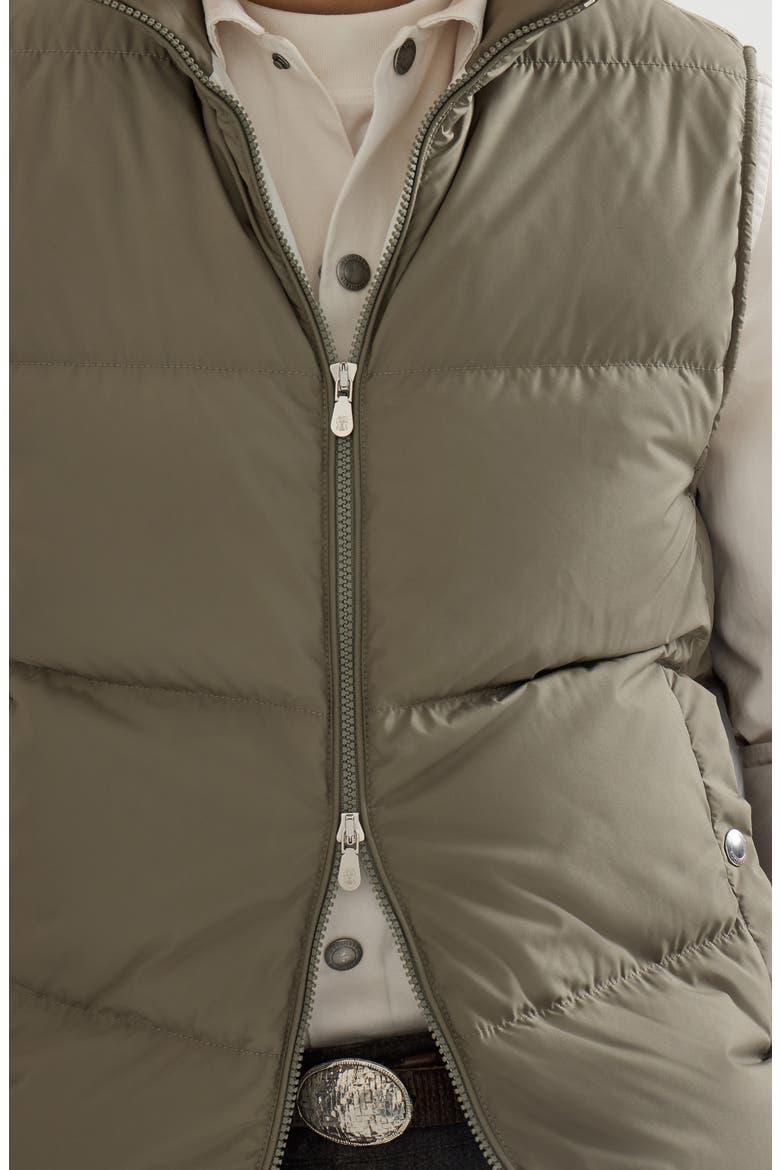 Lightweight techno fabric down vest with packable hood, Alternate, color, Military