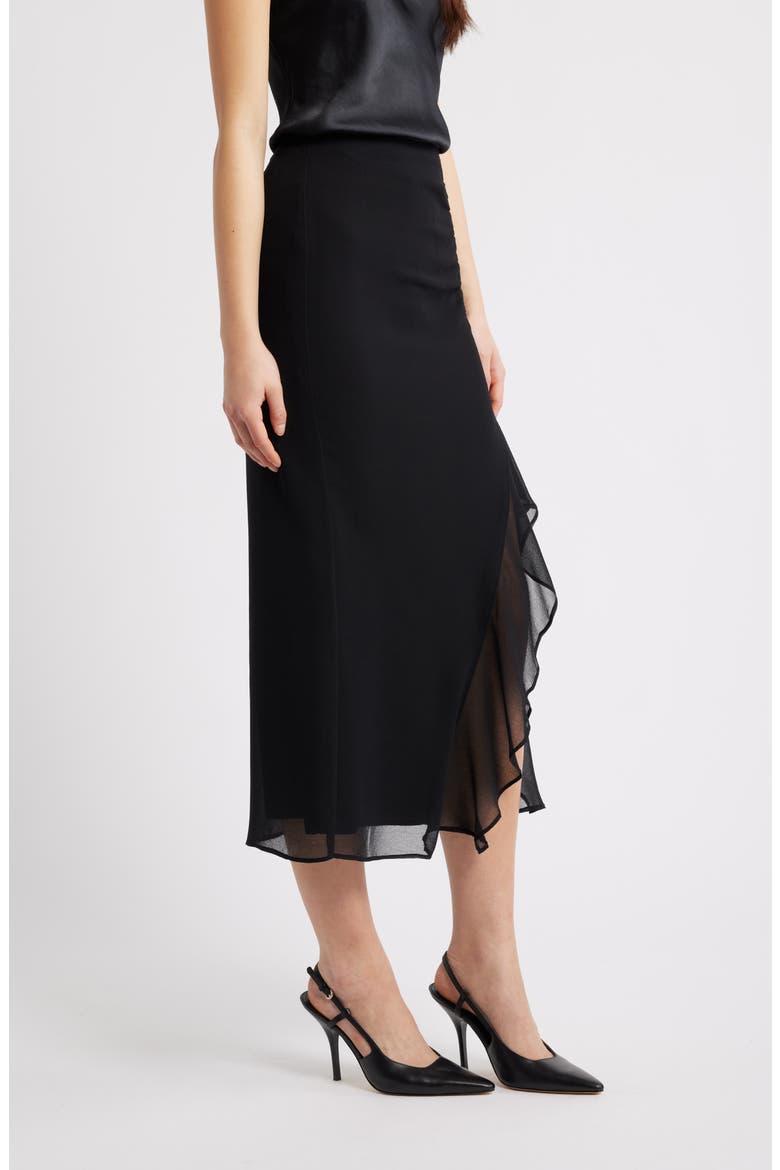 Ruffle Chiffon Midi Skirt, Alternate, color, BLACK