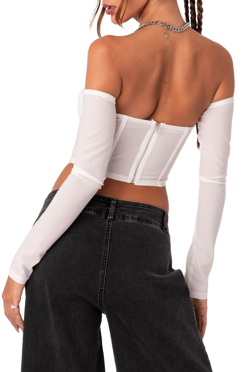 EDIKTED Cella Mesh Corset Crop Top with Long Sleeves, Alternate, color, 