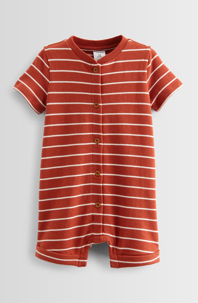 Nordstrom Stripe Button-Up Cotton French Terry Romper, Main, color, Rust Adobe Picnic Stripe