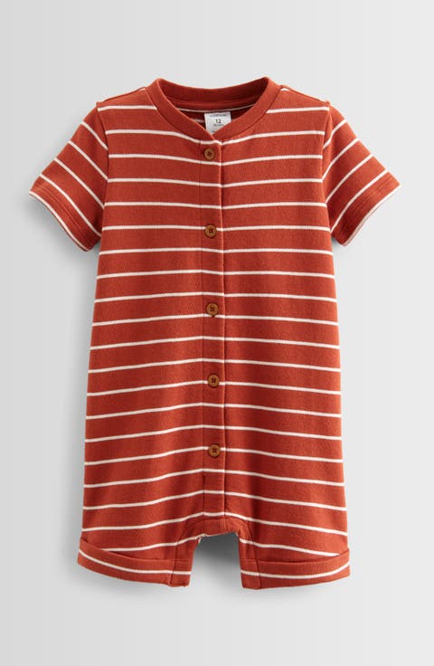 Stripe Button-Up Cotton French Terry Romper (Baby)