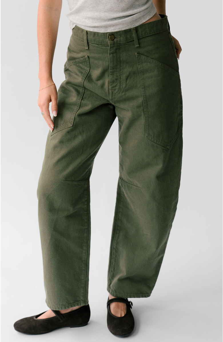 Nelle Atelier The Ali Petite Mid-Rise Barrel Jean, Main, color, Olive