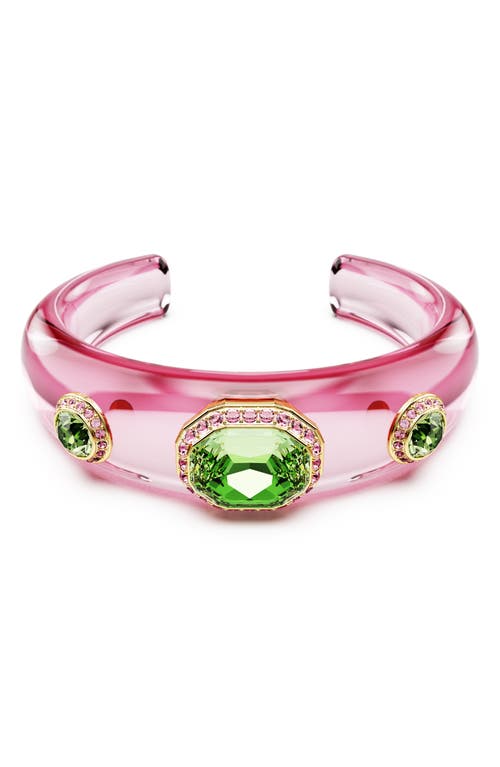 Swarovski Dulcis Mixed Cuts Multicolored Gold-tone Plated Cuff Bracelet In Pink/green Multi