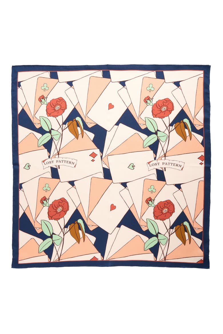 Camellia Silk Square Bandana, Alternate, color, NAVY