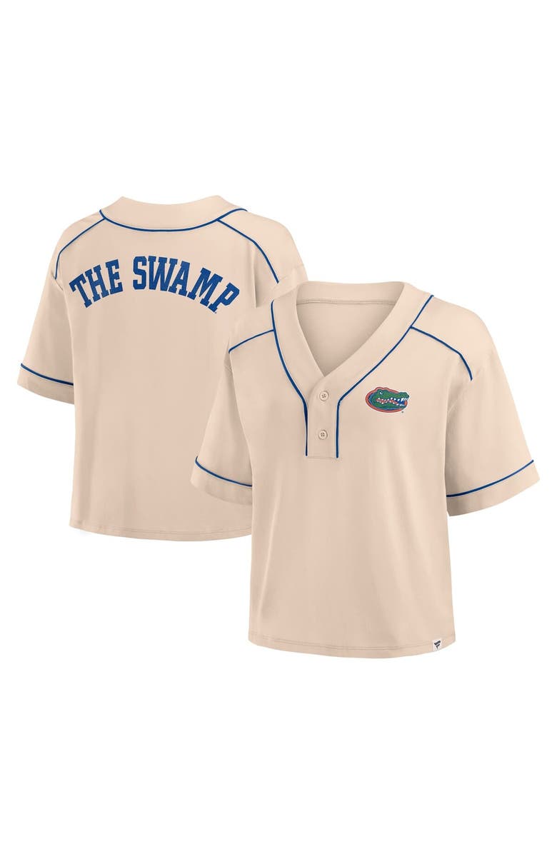 FANATICS Women's Fanatics Tan Florida Gators Oversized Dominant Force Cropped V-Neck T-Shirt, Main, color, 