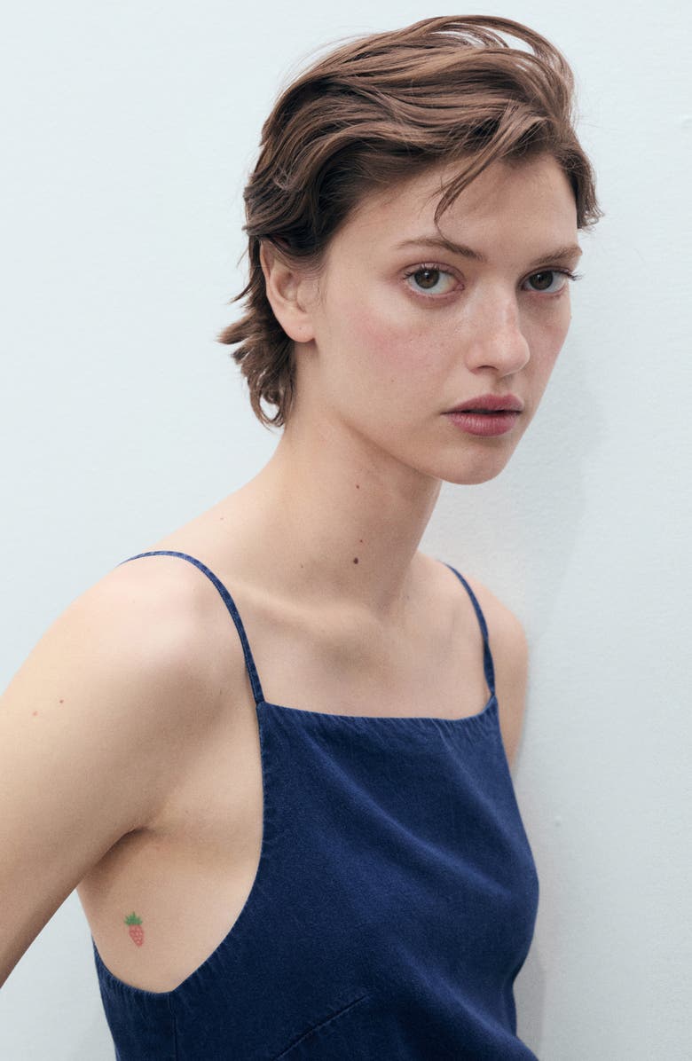 MANGO Wide Leg Chambray Jumpsuit, Alternate, color, Dark Blue