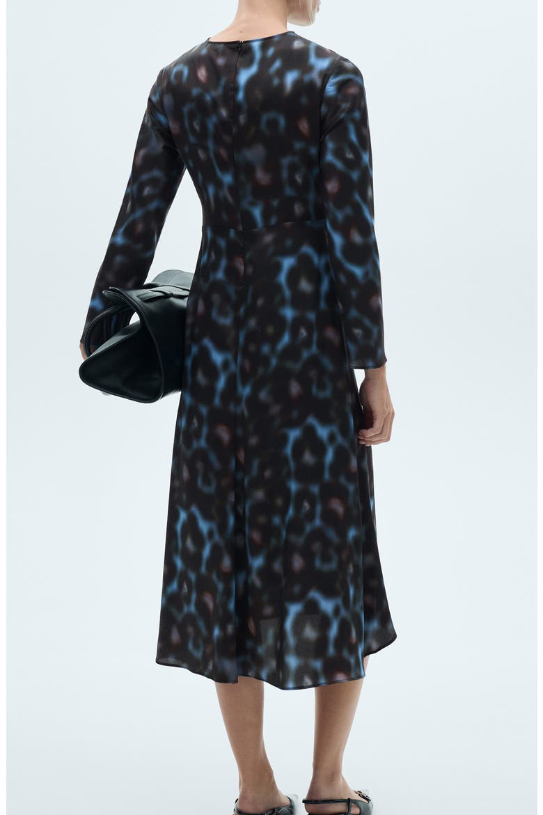 Draped Long Sleeve Satin Midi Dress, Alternate, color, BLUE
