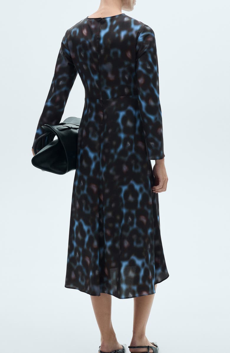 MANGO Draped Long Sleeve Satin Midi Dress, Alternate, color, Blue