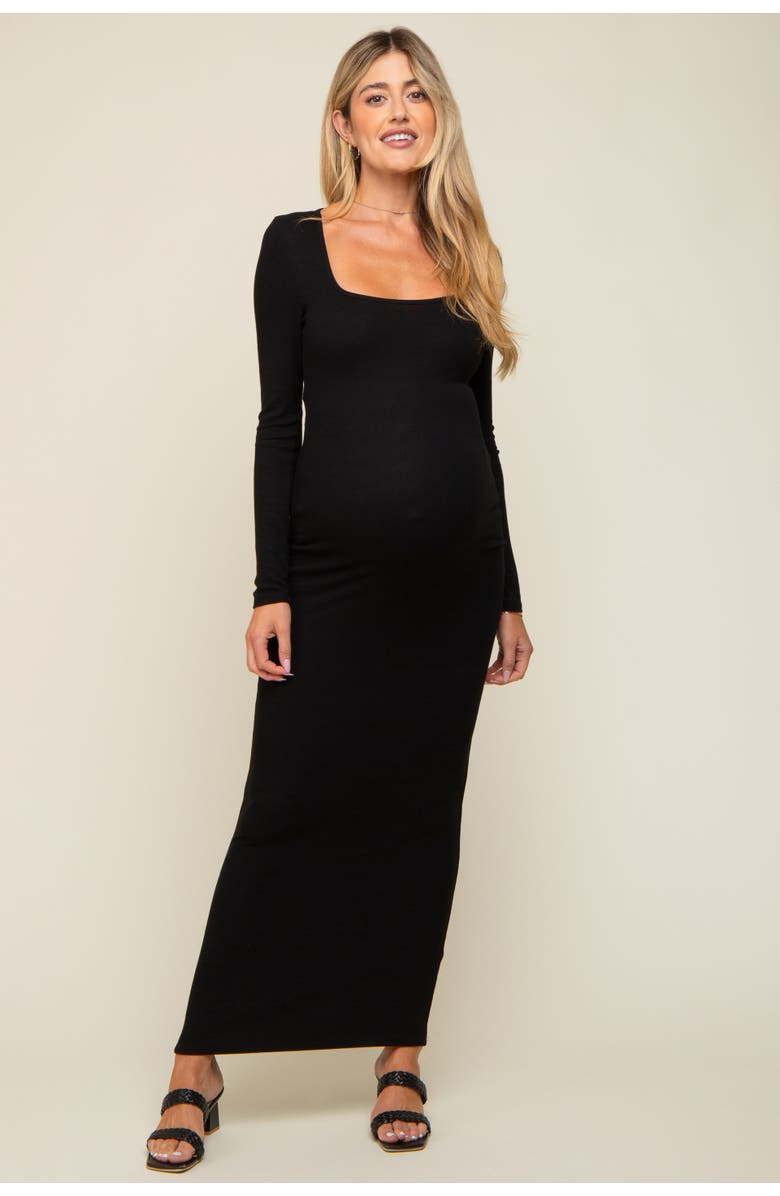 PinkBlush Ribbed Long Sleeve Square Neck Maxi Dress, Main, color, Black