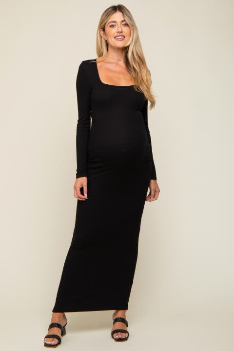 Ribbed Long Sleeve Square Neck Maxi Dress
