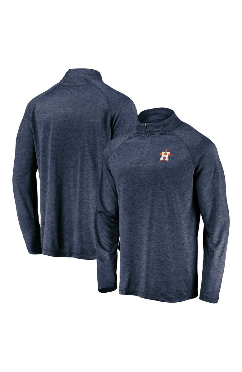 FANATICS Men's Fanatics Branded Navy Houston Astros Iconic Striated Primary Logo Raglan Quarter-Zip Pullover Jacket, Main, color, 