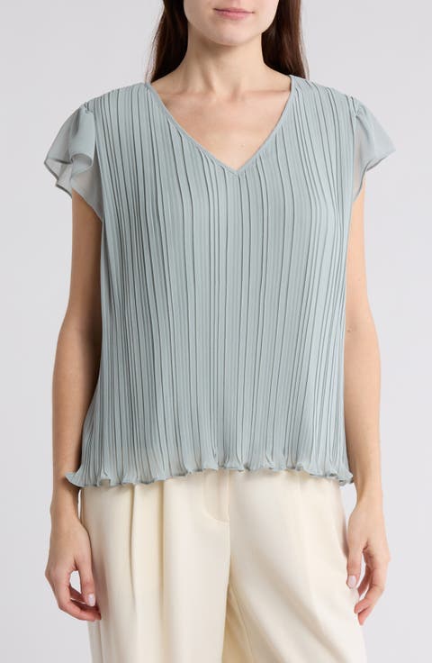 Flutter Sleeve Pleated Top