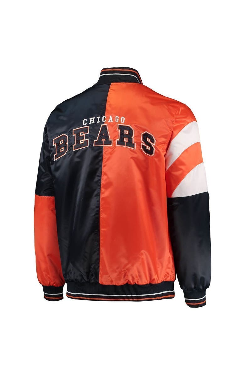 STARTER Men's Starter Navy/Orange Chicago Bears Leader Varsity Satin Full-Snap Jacket, Alternate, color, 
