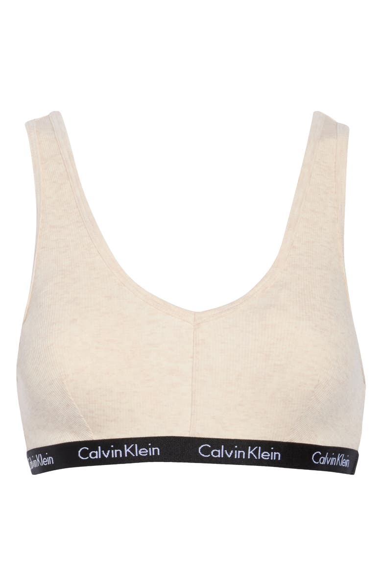 Calvin Klein Lightly Lined Rib Logo Bralette, Alternate, color, Oatmeal Heather