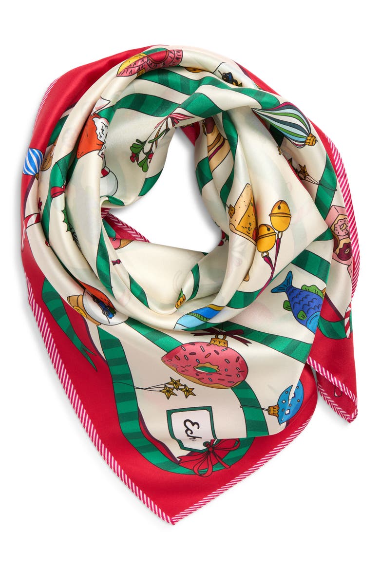 Ornament Collection Silk Square Scarf, Main, color, CREAM