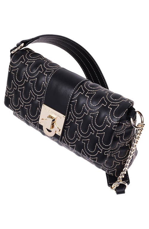 True Religion Horseshoe Quilt Logo Plaque Flap Shoulder Bag In Black