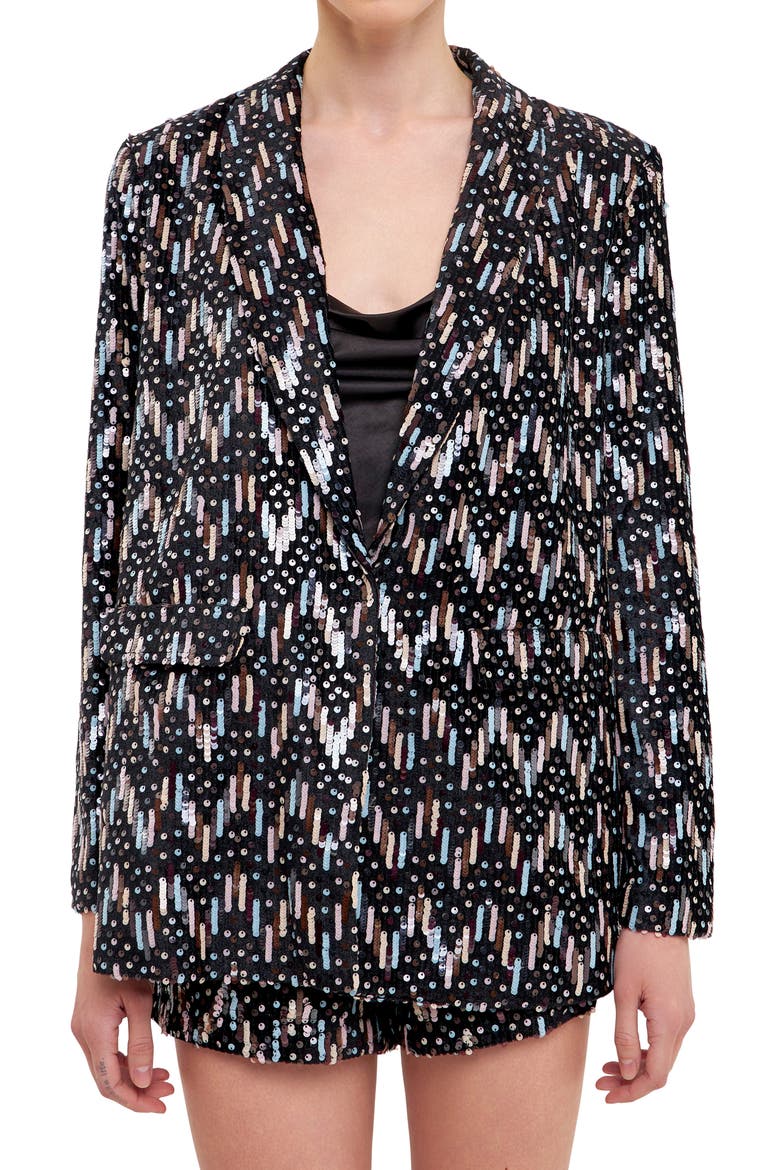 Sequin Single Breasted Blazer, Alternate, color, BLACK MULTI