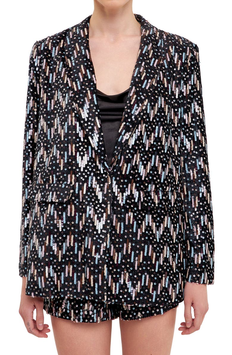 Endless Rose Sequin Single Breasted Blazer, Alternate, color, 