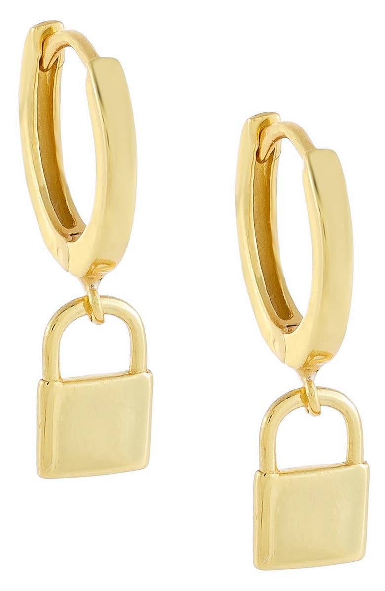 Adina's Jewels Mini Lock Huggie Drop Earrings, Main, color, 