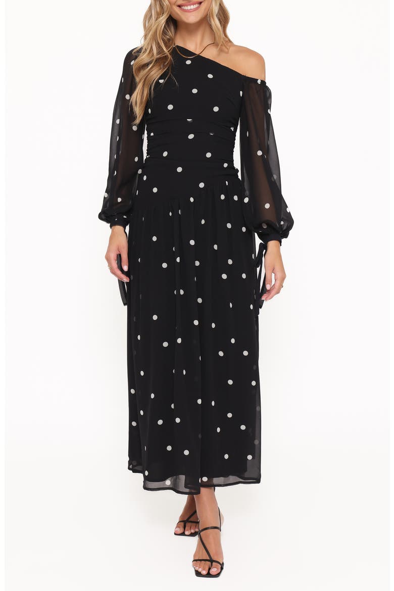 Levine One-Shoulder Maxi Dress, Main, color, BLACK POLKA DOT