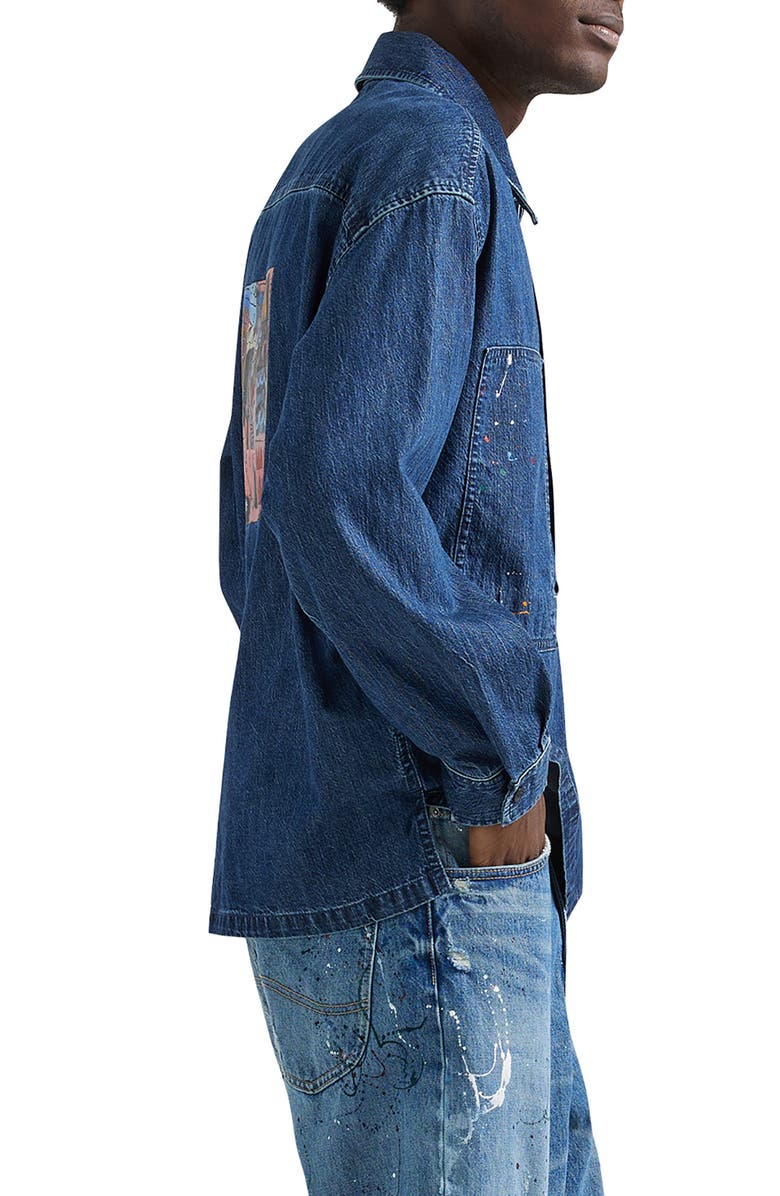 Lee x Basquiat Denim Graphic Half Placket Shirt, Alternate, color, 