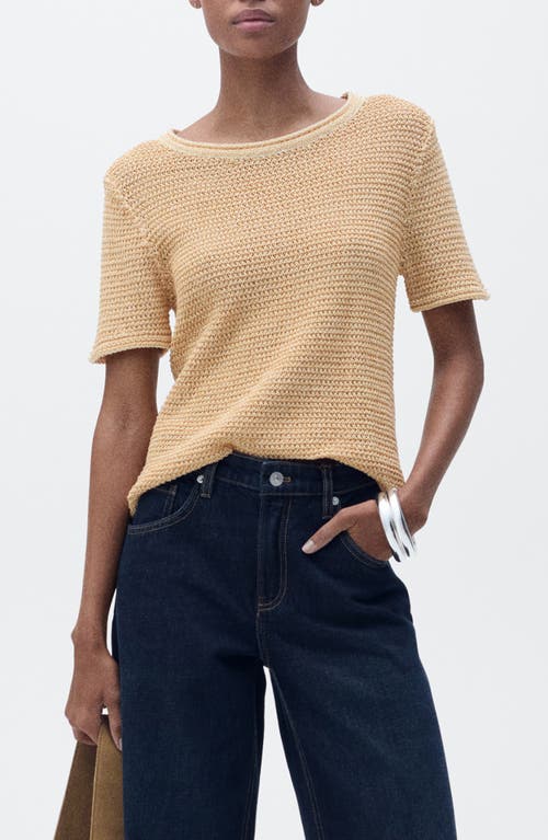 Mango Dorae Textured Short Sleeve Sweater In Medium Brown
