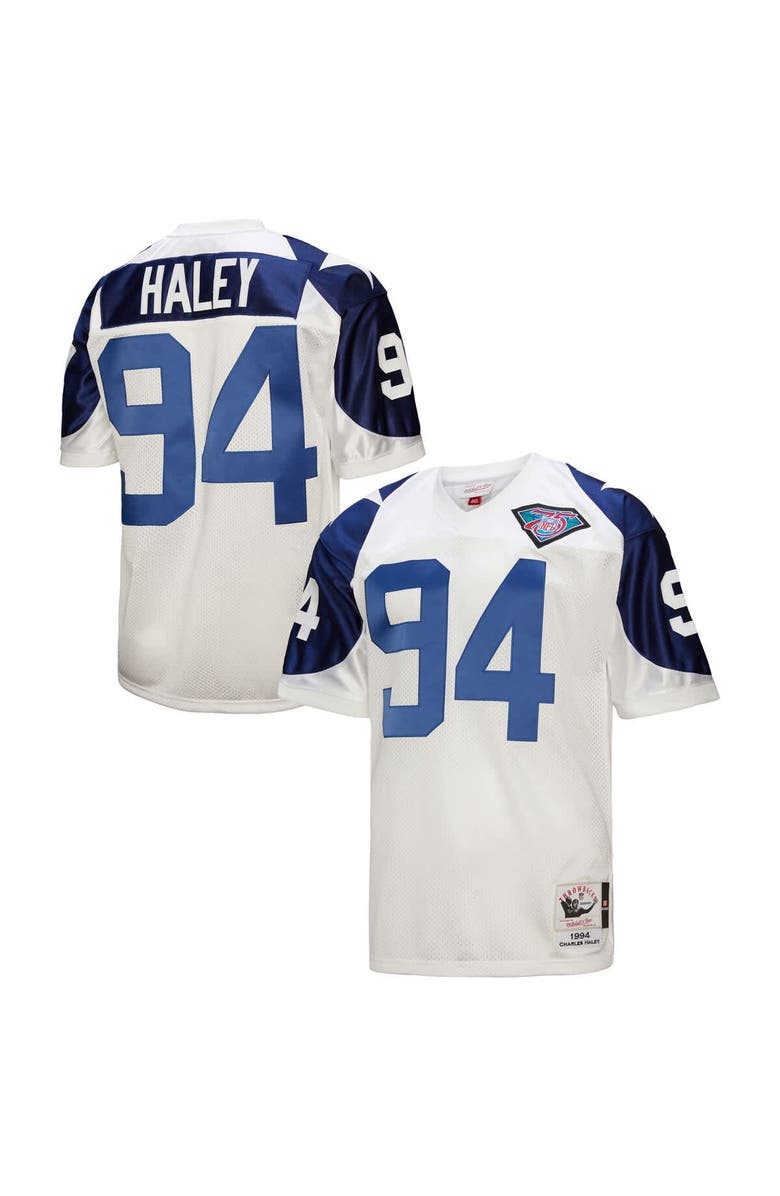 Mitchell & Ness Men's Mitchell & Ness Charles Haley White Dallas Cowboys 1994 Authentic Throwback Retired Player Jersey, Main, color, White